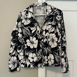 Chico's Black and White Floral Blazer